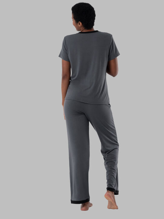 Women's Soft & Breathable V-Neck T-shirt and Pants, 2-Piece Pajama Set MONUMENT