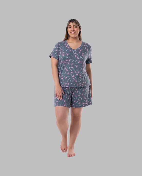 Women's Soft & Breathable V-Neck T-shirt and Shorts, 2-Piece Pajama Set FLORAL PRINT
