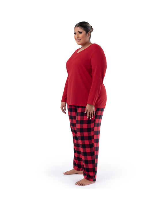 Women's Plus Red Sleep Top and Flannel Bottom Set 
