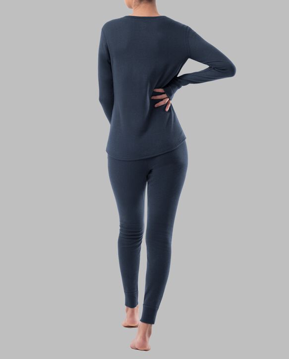 Women's Raschel Henley Top and Pant, 2-Piece Pajama Set NAVY