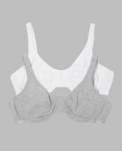 Women's Cotton Stretch Extreme Comfort Bra, 2-Pack HEATHER GREY/ WHITE