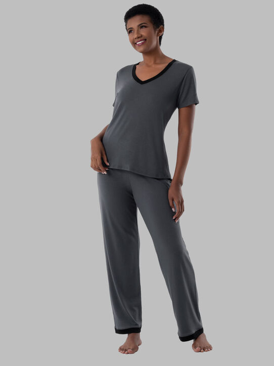 Women's Soft & Breathable V-Neck T-shirt and Pants, 2-Piece Pajama Set MONUMENT