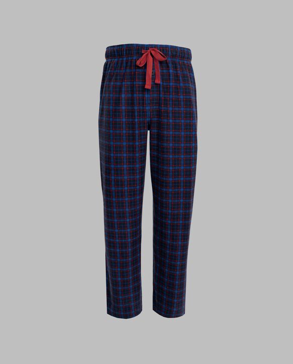 Fruit of the Loom Men's Holiday and Plaid Microfleece Sleep Pant, 2 Pack SANTA DOG/BLUE PLAID