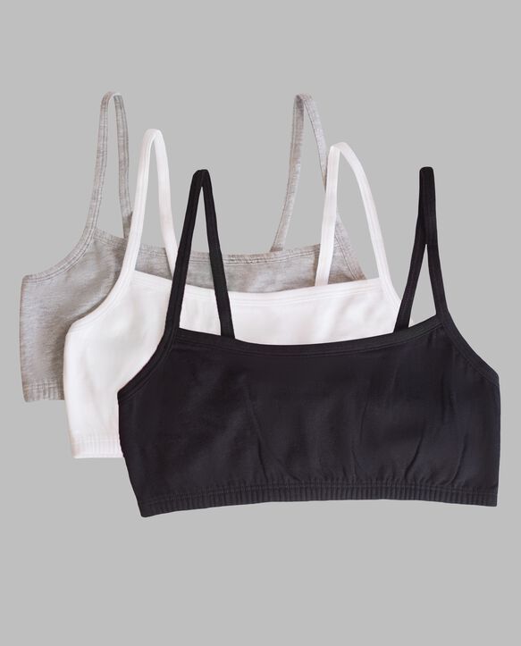 Women's Strappy Sports Bra, 3 Pack BLACK/WHITE/HEATHER GREY