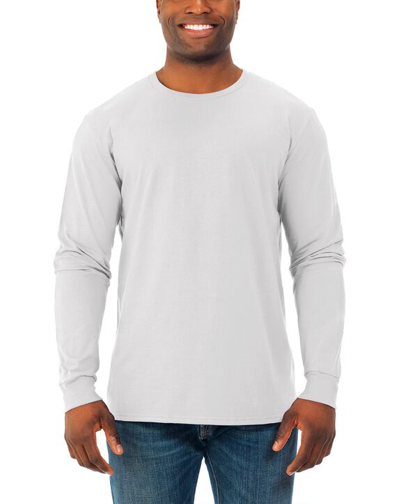 Men's Soft Long Sleeve Crew T-Shirt, 2 Pack White