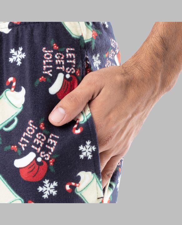 Fruit of the Loom Men's Holiday and Plaid Microfleece Sleep Pant, 2 Pack JOLLY/GREEN BUFFALO CHECK
