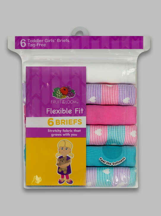 Toddler Girls' Flexible Fit Brief Underwear, 2T/3T Assorted 6 Pack Assorted