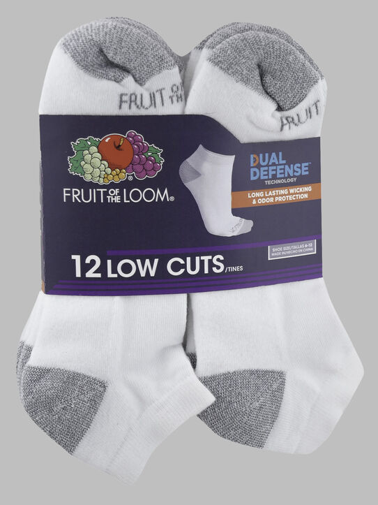 Men's Dual Defense LowCut Sock, 12 Pack WHITE