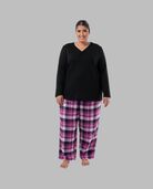 Women's Plus Flannel Top and Bottom, 2 Piece Pajama Set BLACK/PLAID