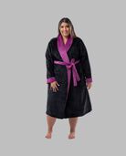 Women's Plus Sized Fleece Robe BLACK/ROYAL BERRY