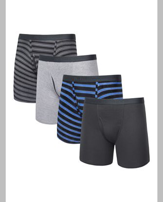 Men's Premium CoolZone® Boxer Briefs, Assorted 4 Pack Stripe and Solid