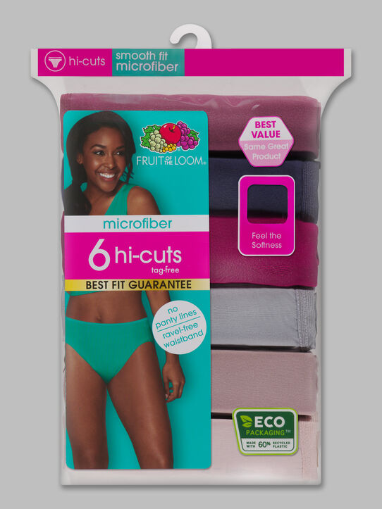 Women's Microfiber Hi-Cut Panty, Assorted 6 Pack