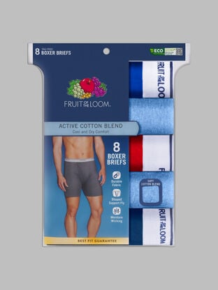 Men's Active Cotton blend Boxer Briefs, Assorted 8 Pack 