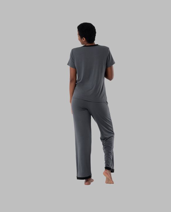 Women's Soft & Breathable V-Neck T-shirt and Pants, 2-Piece Pajama Set MONUMENT