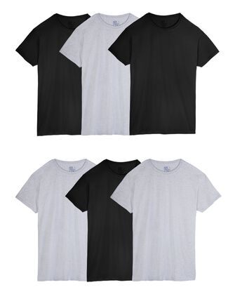 Men's Short Sleeve Black/Gray  Crew T-Shirts, 6 Pack, Extended Sizes 