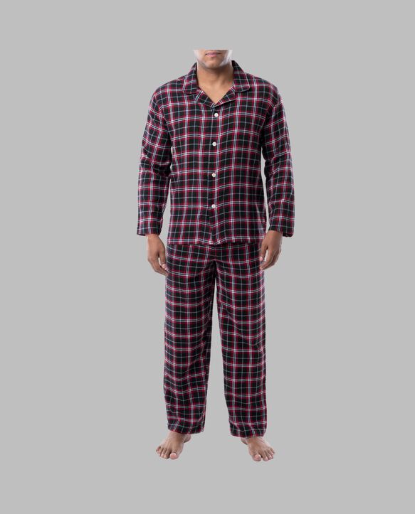 Fruit of the Loom Men's Flannel Pajama, 2 Piece Set BLACK PLAID