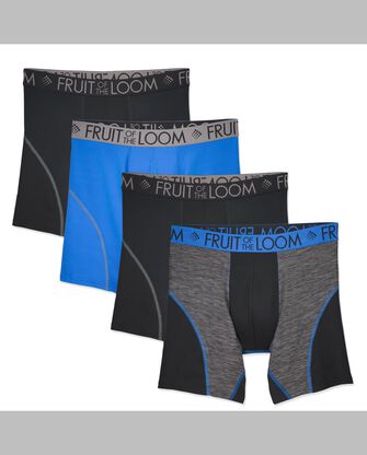 Fruit of the Loom Premium Breathable Performance Men's Boxer Briefs, 3+1 Bonus Pack - Black/Blue 