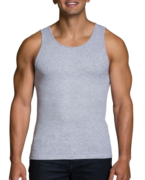 Men's Black/Gray A-Shirts, 4 Pack, Extended Sizes Black/Grey