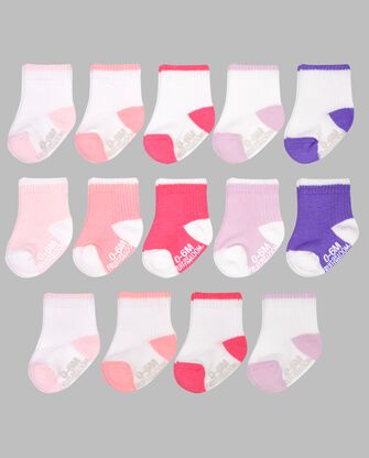 Baby Pack Grow & Fit Flex Zones Cotton Stretch Socks, 0-6 Months Pink Pop 14 Pack 