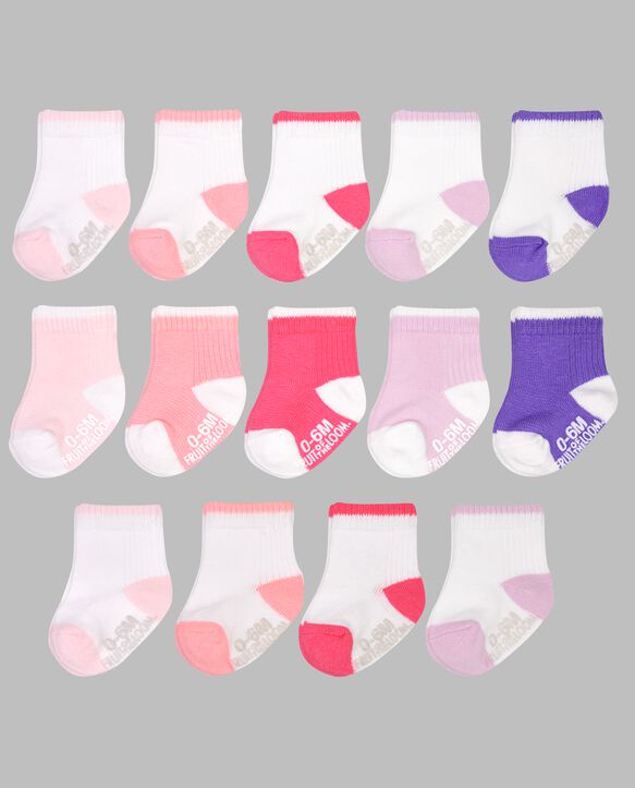 Baby Pack Grow & Fit Flex Zones Cotton Stretch Socks, 0-6 Months Pink Pop 14 Pack PINK