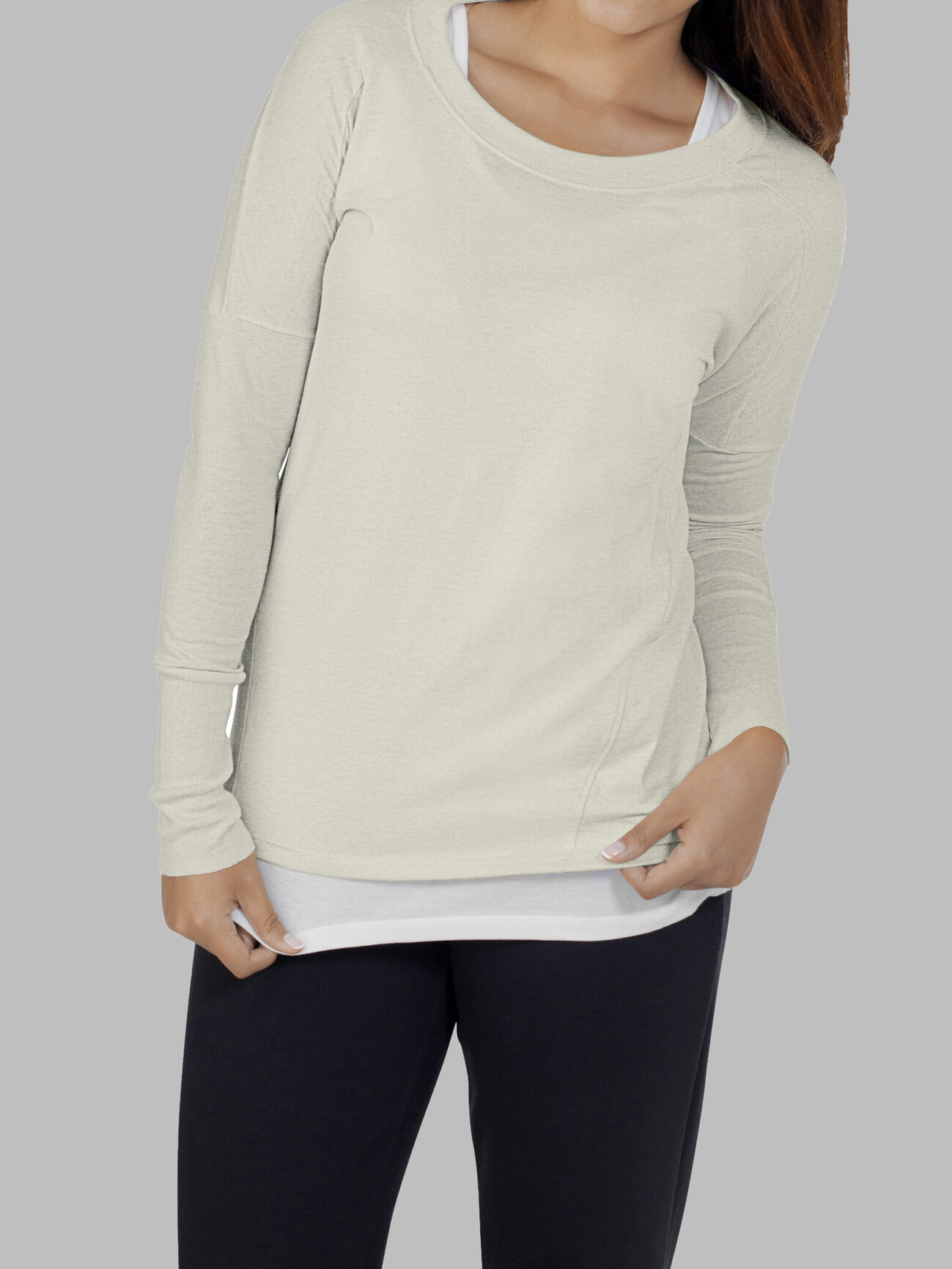Women's Essentials Long Sleeve Scoop Neck T-Shirt White Fleck