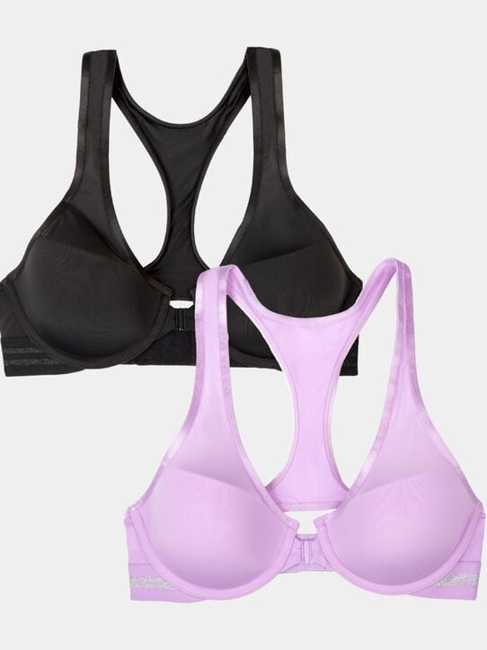 'Game Changer' Front and Back Close Racerback Bra, 2 Pack Stellar Orchid/ Black Hue
