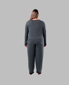 Women's Plus Fit for Me® Soft & Breathable Crew Neck Long Sleeve Shirt and Pants, 2 Piece Pajama Set MONUMENT