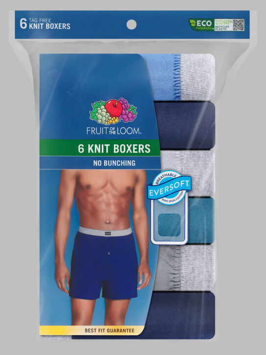 Men's Knit Boxers, Assorted 6 Pack