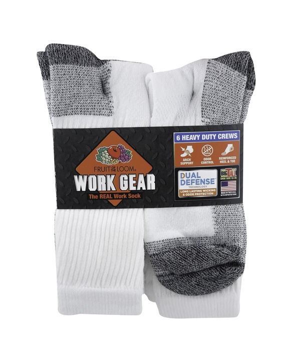 Men's Work Gear Crew Socks, 6 Pack WHITE/BLACK