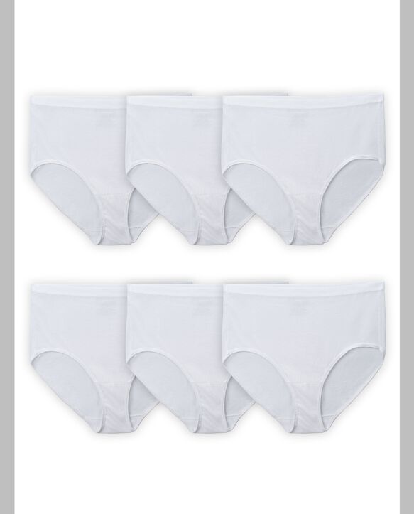 Women's Plus Fruit of the Loom White Cotton Brief Panty, 6 Pack