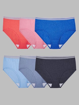 Women's Heather Low Rise Brief Panty, Assorted 6 Pack 