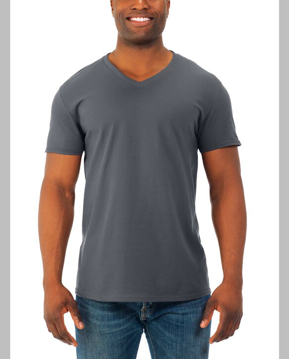 Men's Soft Short Sleeve V-Neck T-Shirt, 4 Pack Charcoal