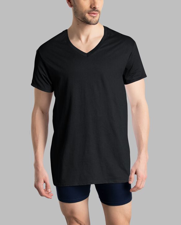 Men's Short Sleeve V-Neck T-Shirt, Black and Gray 6 Pack Assorted