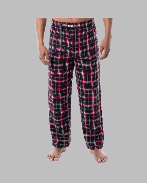 Fruit of the Loom Men's Flannel Pajama, 2 Piece Set BLACK PLAID