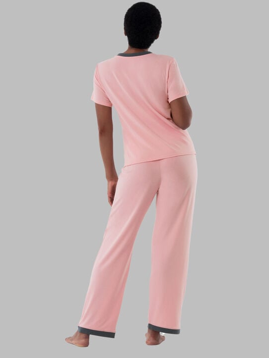 Women's Soft & Breathable V-Neck T-shirt and Pants, 2-Piece Pajama Set SOFT PINK