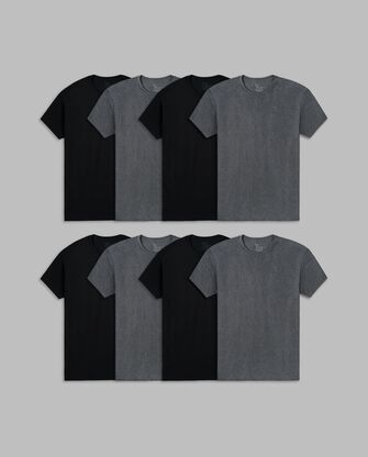 Men's Short Sleeve Active Cotton Crew T-Shirt, Black and Gray 8 Pack 