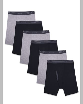 Men's Eversoft® CoolZone® Fly Boxer Briefs, Black and Grey 6 Pack ASSORTED