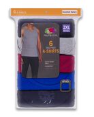 Men's Assorted A-Shirt, Extended Sizes, 6 Pack ASSORTED