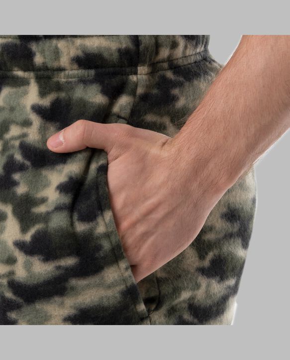 Fruit Of The Loom Men's Short Sleeve Jersey Knit Top and Fleece Sleep Pant, 2 Piece Set BLACK CAMO SET