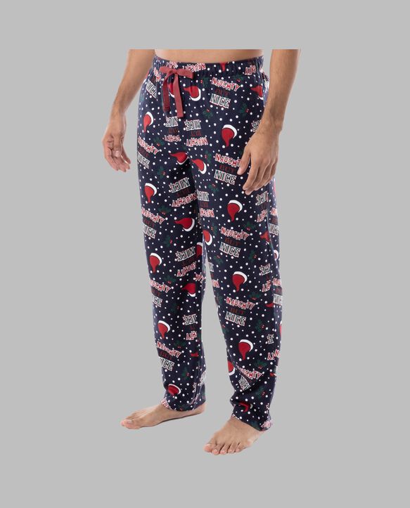 Fruit of the Loom Men's Holiday and Plaid Microfleece Sleep Pant, 2 Pack NAUGHTY BUT NICE/NAVY PLAID