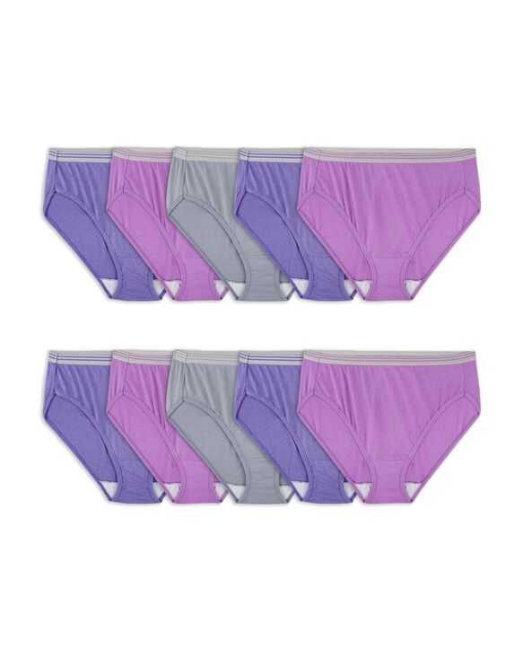 Fit for Me Women's Plus Heather Cotton Hi-Cut Panty, 10 Pack ASSORTED