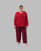 Women's Plus Red Sleep Top and Flannel Bottom Set RADIANT RED/ BUFFALO CHECK