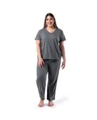 Women's Plus Soft & Breathable Plus Size V-Neck Pajama Set CHARCOAL PIN DOT