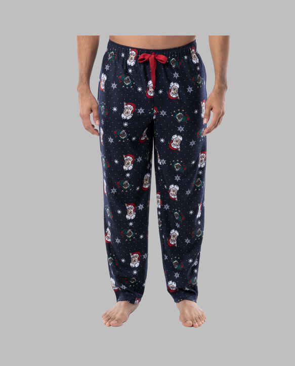 Fruit of the Loom Men's Holiday and Plaid Microfleece Sleep Pant, 2 Pack SANTA DOG/BLUE PLAID