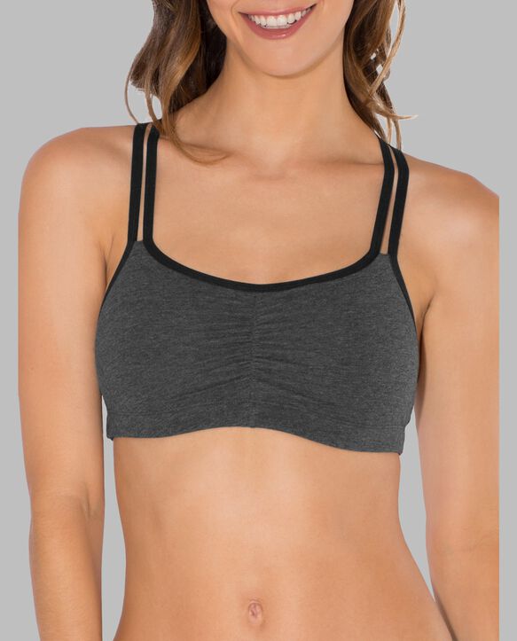 Women's Strappy Sports Bra, 3 Pack BLUSHING ROSE WITH BLACK/ CHARCOAL/ BLACK