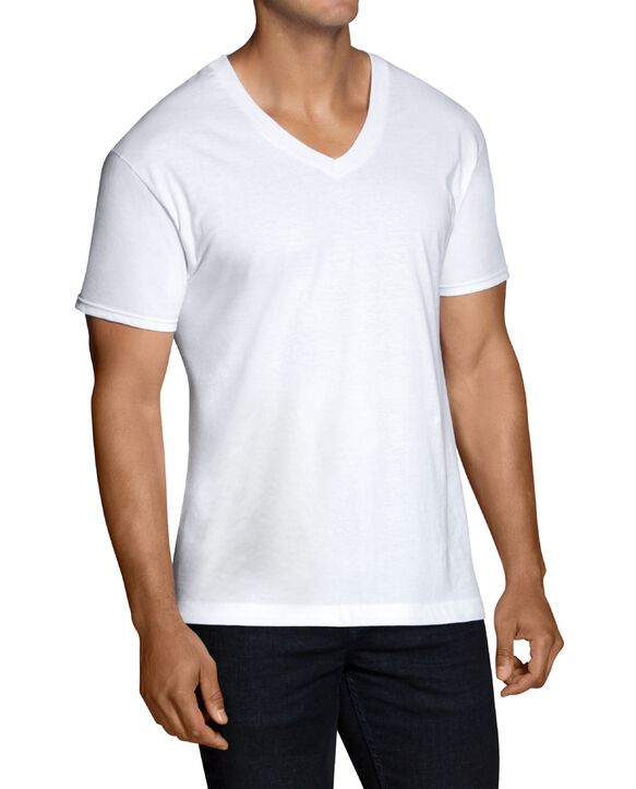 Men's Short Sleeve White V-Neck T-Shirts, 6 Pack