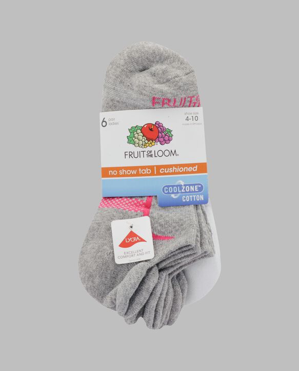 Women's Coolzone® Cotton Cushioned No Show Tab Socks, 6 Pack GRAY