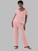 Women's Soft & Breathable V-Neck T-shirt and Pants, 2-Piece Pajama Set SOFT PINK