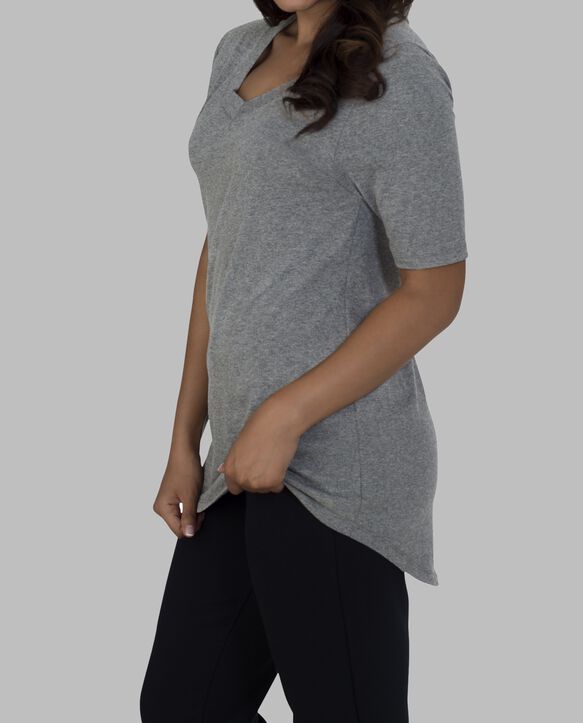 Women's Essentials Elbow Length V-Neck T-Shirt Oxford