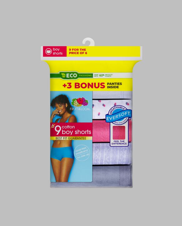Women's Boyshort Panty, Assorted 6+3 Bonus Pack ASSORTED